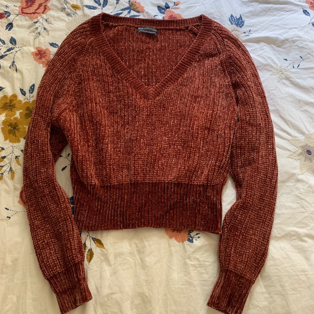 Urban Outfitters Rusty Red Cropped V Neck Sweater
